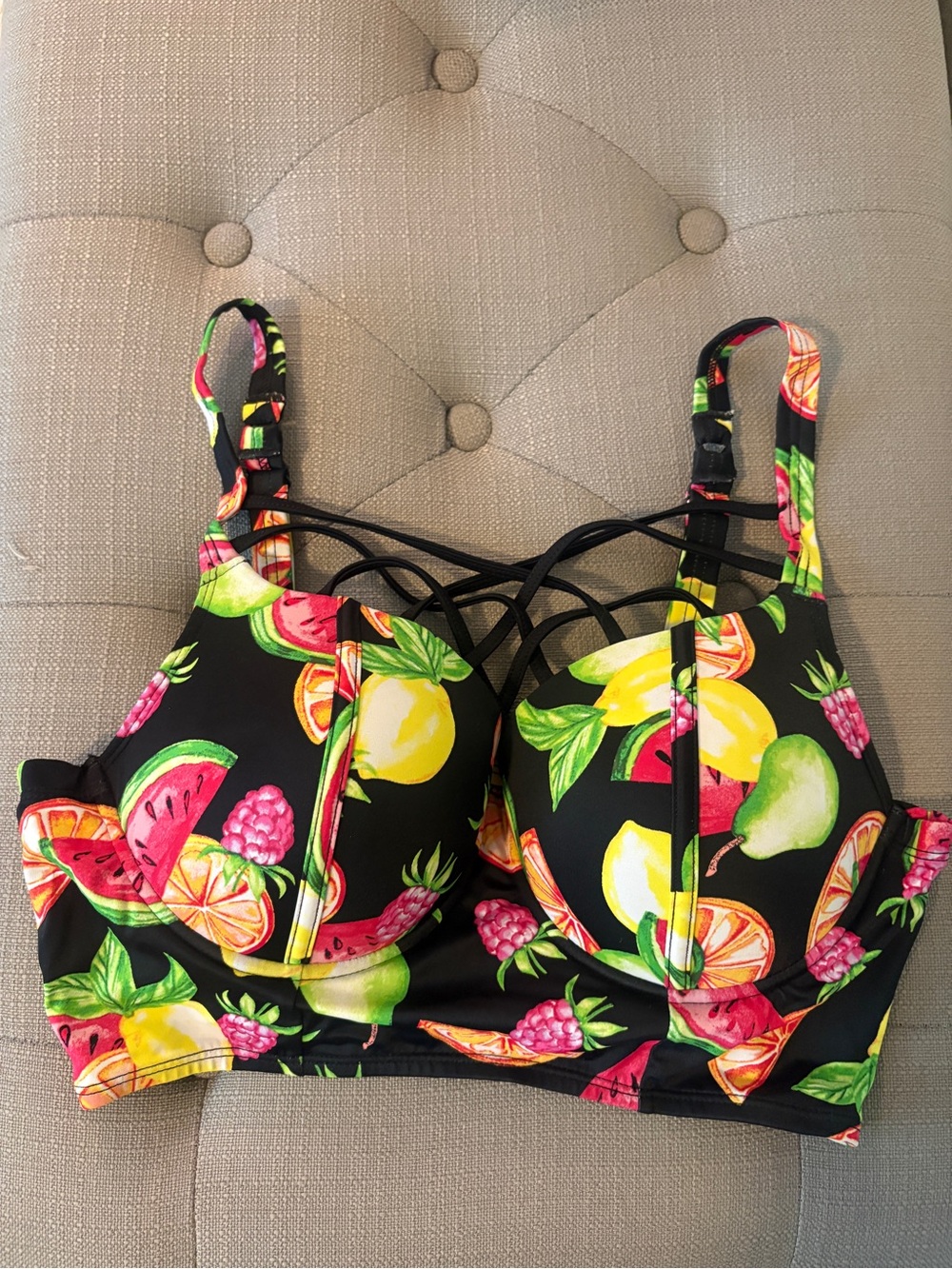 torrid Black Tropical Fruit Strappy Bikini Top